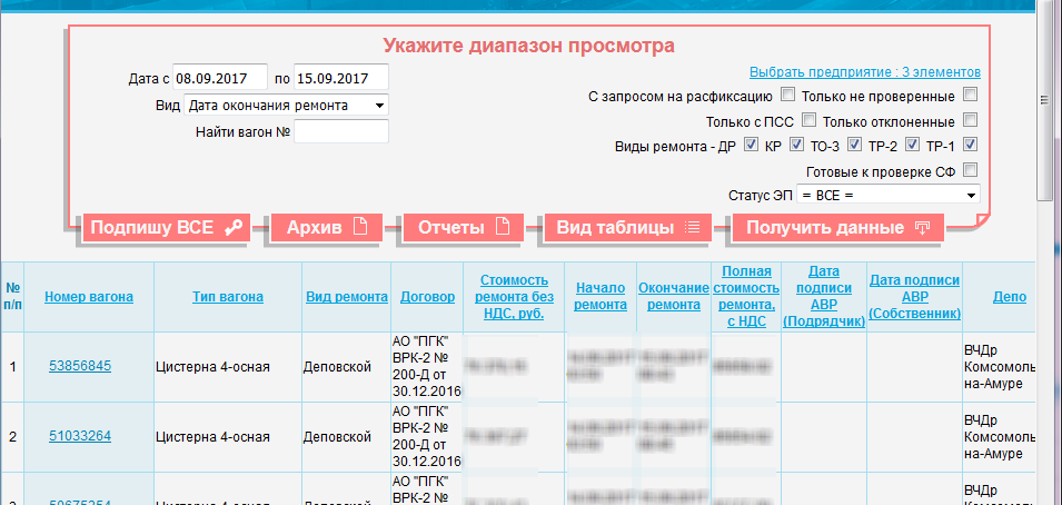 Вариант получаемых данных